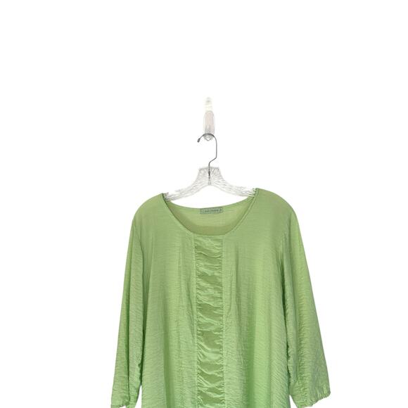 Cut Loose Blouse Green 3/4 Sleeve Ruched Lightweight Lagenlook Shirt Small - Picture 8 of 12